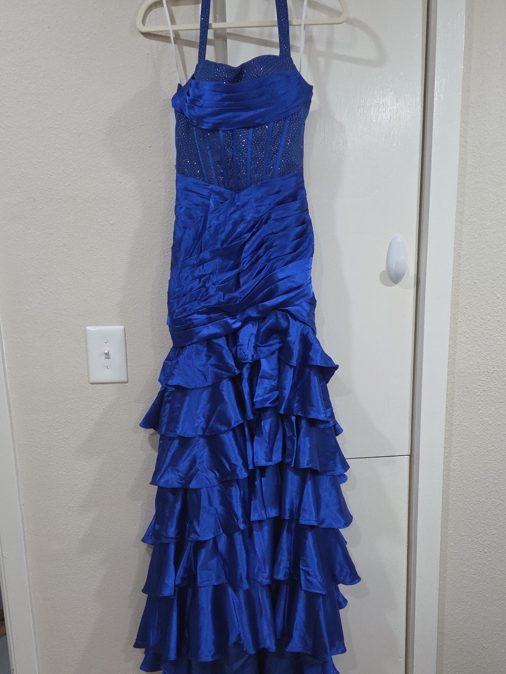 Royal Blue Halter Ruffle Evening Dress New With Tags